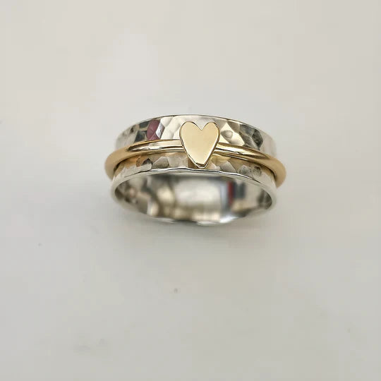 Mely - Golden Heart Silver Ring