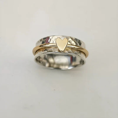 Mely - Golden Heart Silver Ring