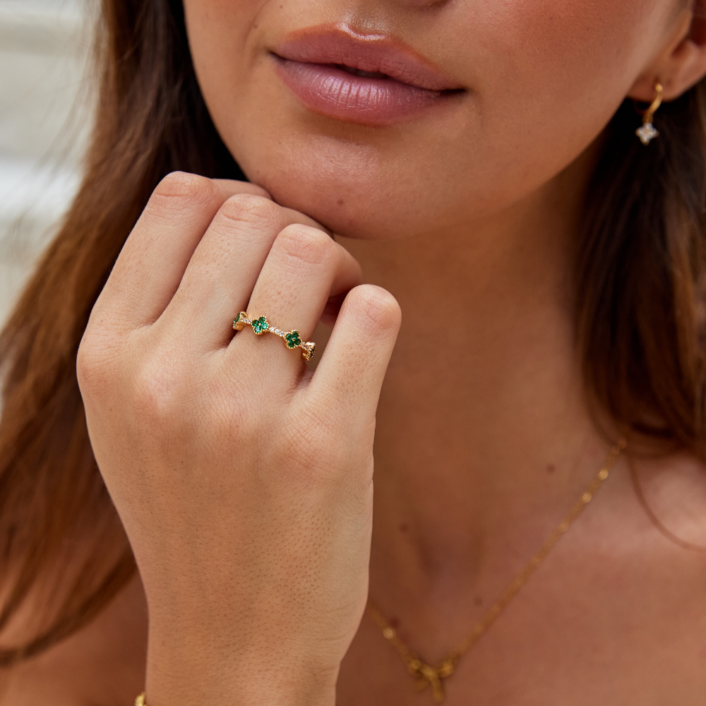 Luck - Clover Four Crystals Ring