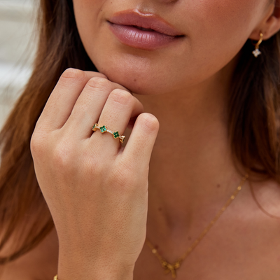 Luck - Clover Four Crystals Ring