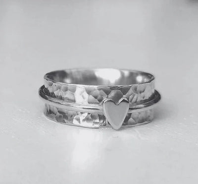 Mely - Golden Heart Silver Ring