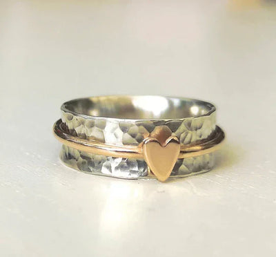 Mely - Golden Heart Silver Ring