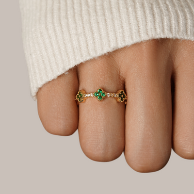 Luck - Clover Four Crystals Ring