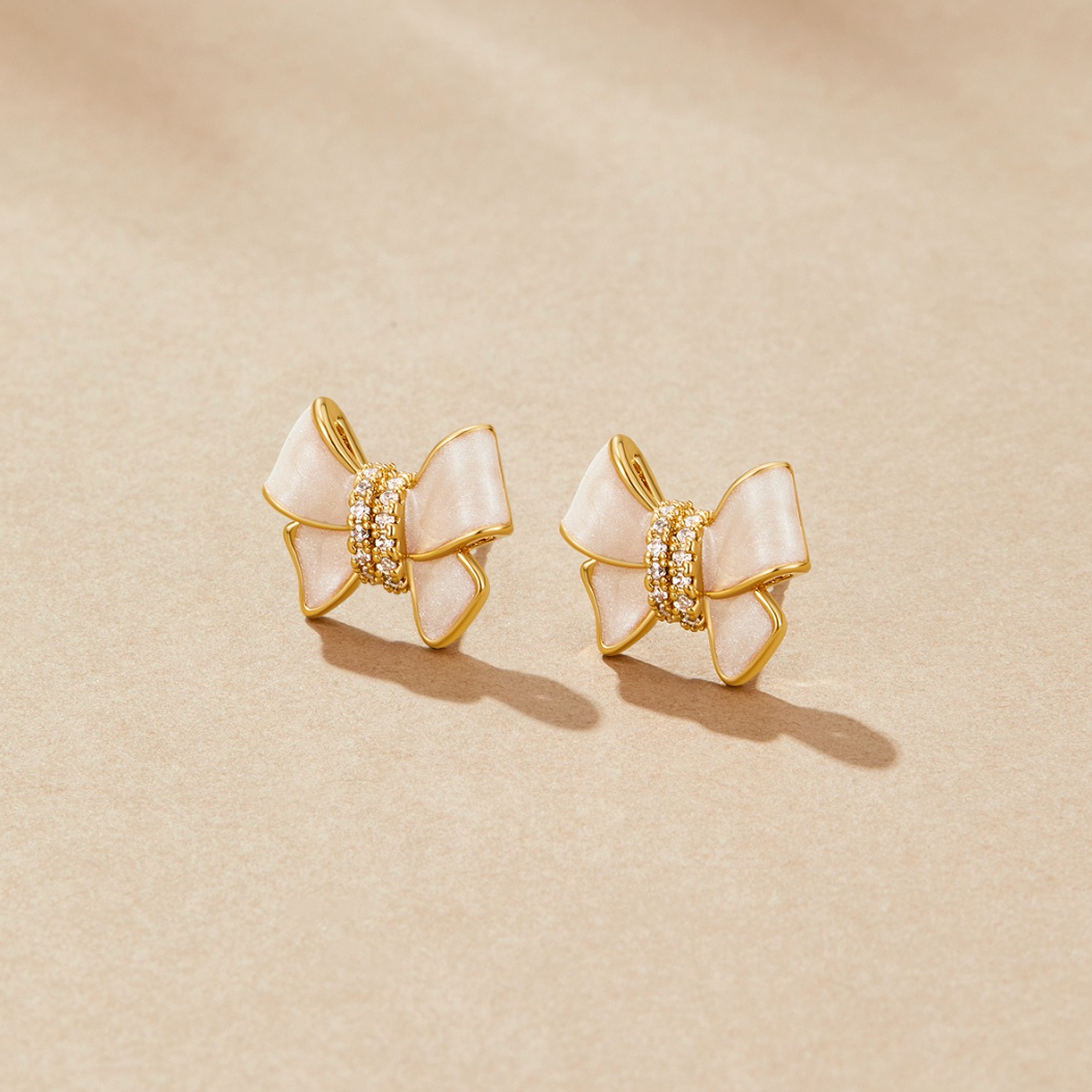 Crystal White Earrings with Bow