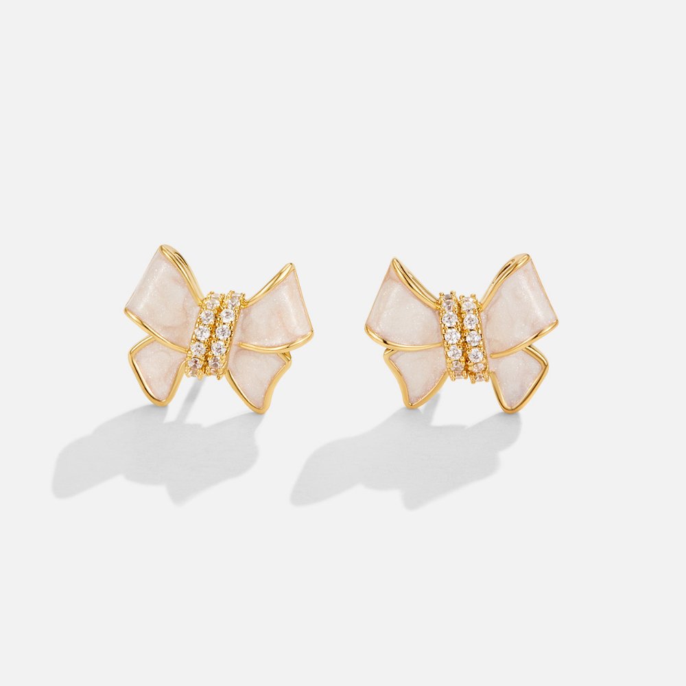 Crystal White Earrings with Bow