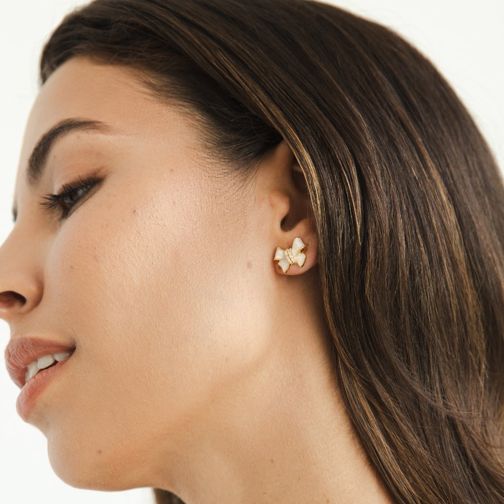 Crystal White Earrings with Bow