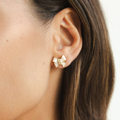 Crystal White Earrings with Bow