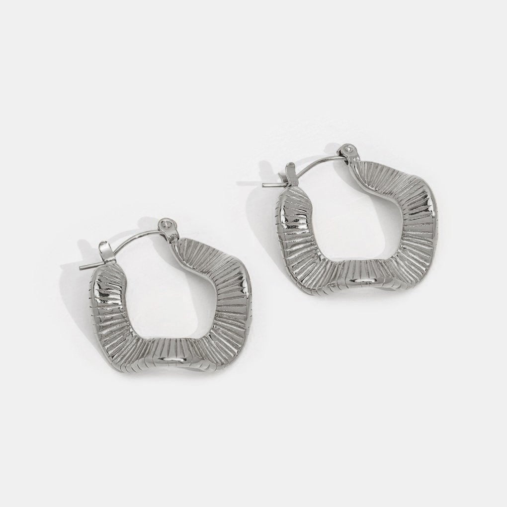Geometric Waves Silver Hoop Earrings
