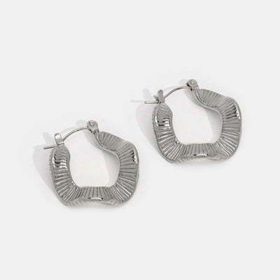 Geometric Waves Silver Hoop Earrings