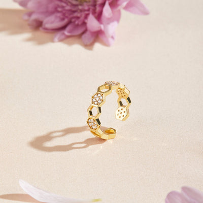 Bees - Golden & Crystal Ring