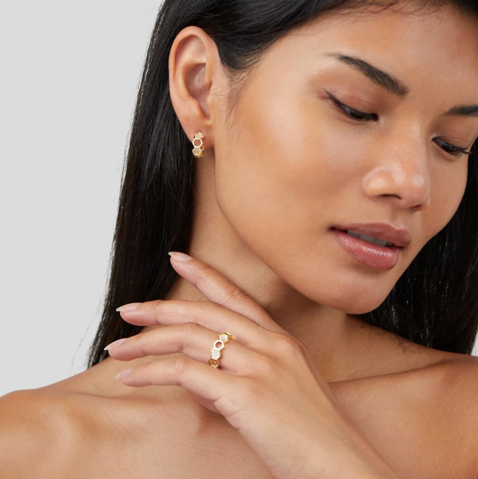 Bees - Golden & Crystal Ring