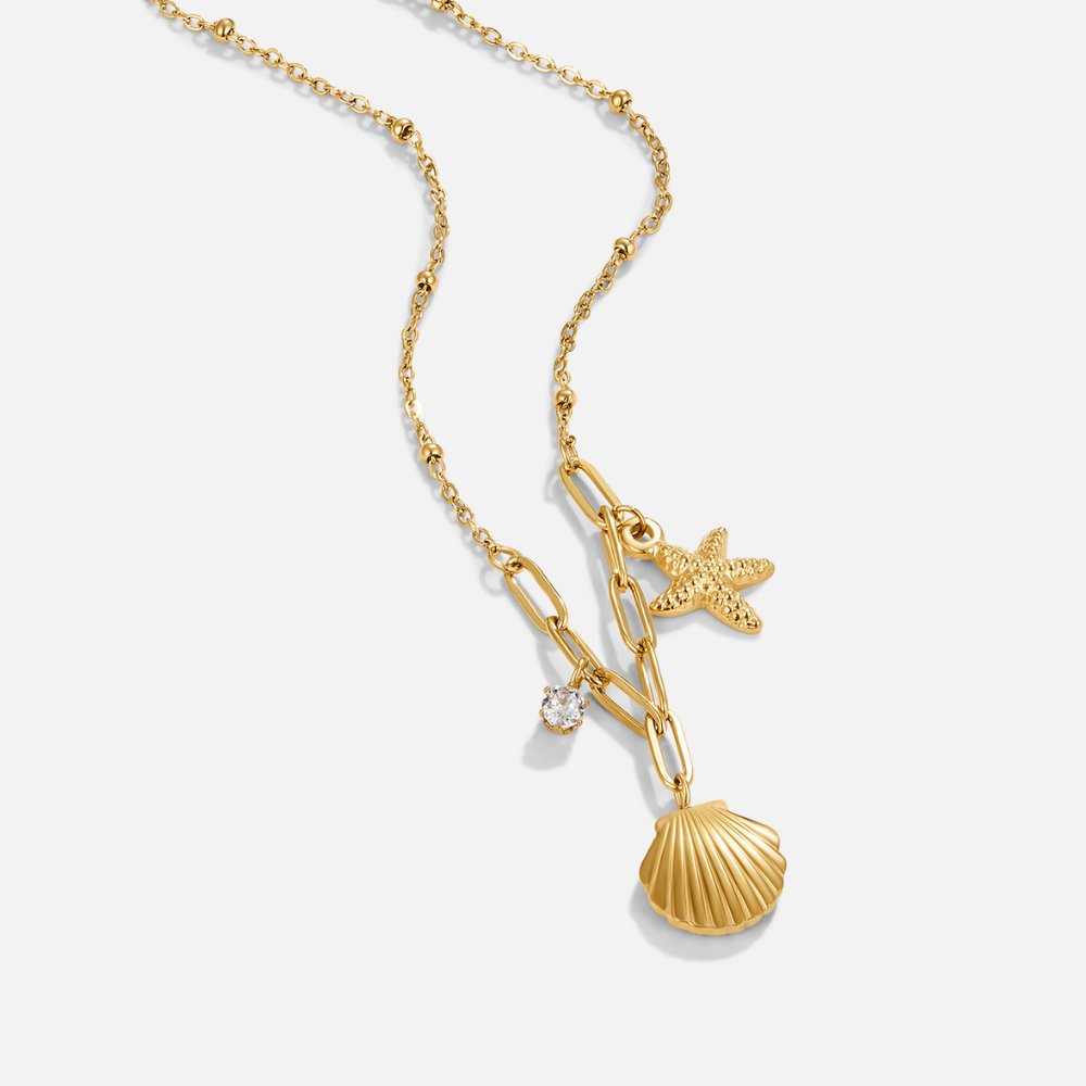 Golden Shell & Starfish Pendant