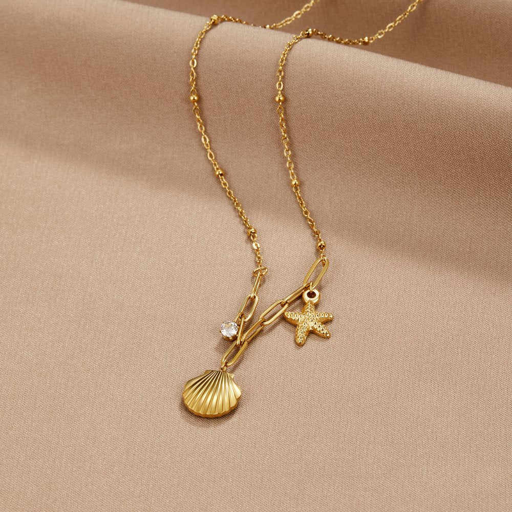 Golden Shell & Starfish Pendant