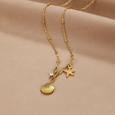 Golden Shell & Starfish Pendant