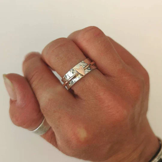 Mely - Golden Heart Silver Ring