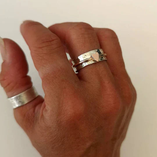Mely - Golden Heart Silver Ring