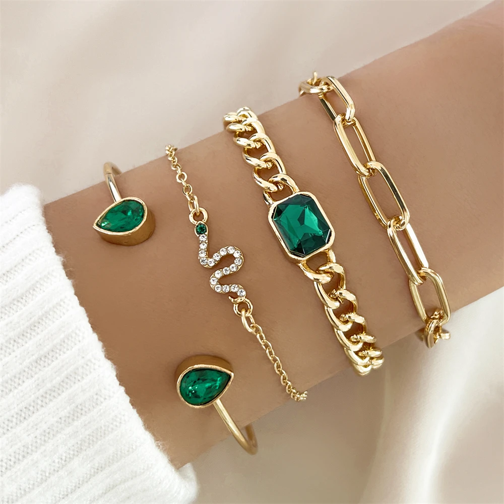 Package with Bracelets with Green Crystals