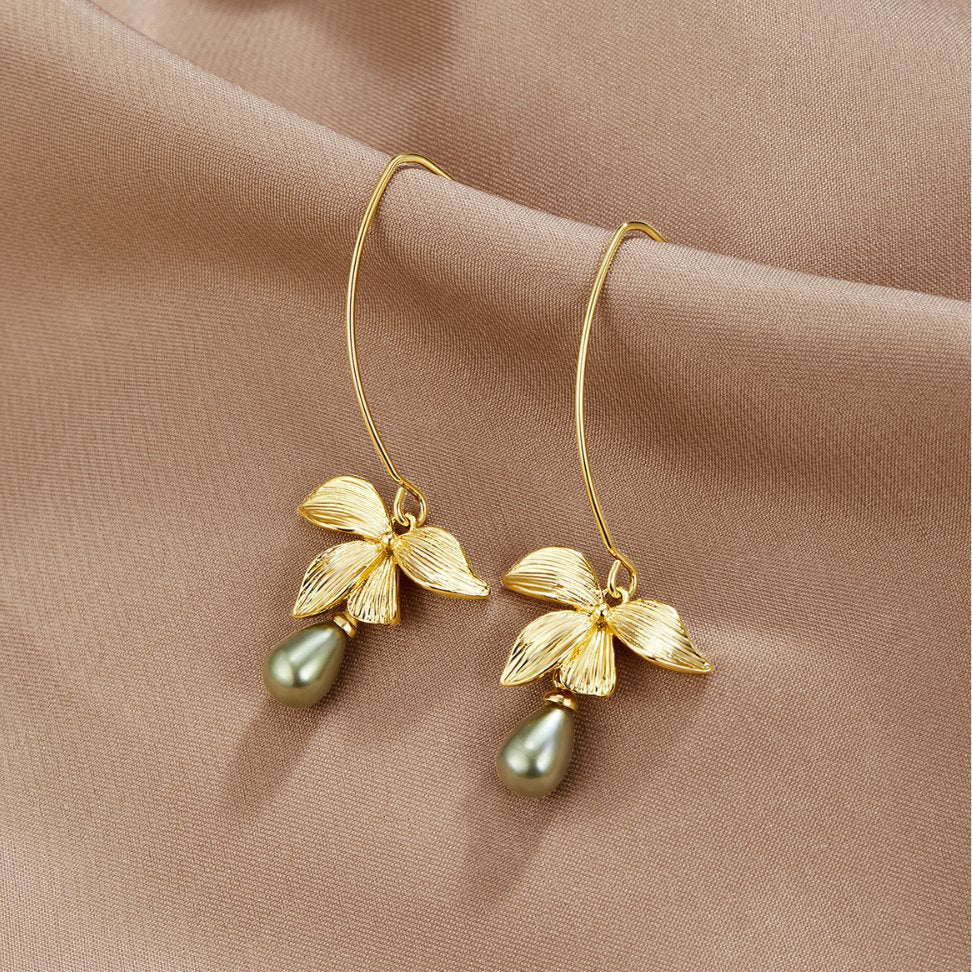 Jade Pearls & Flower Drop Earrings