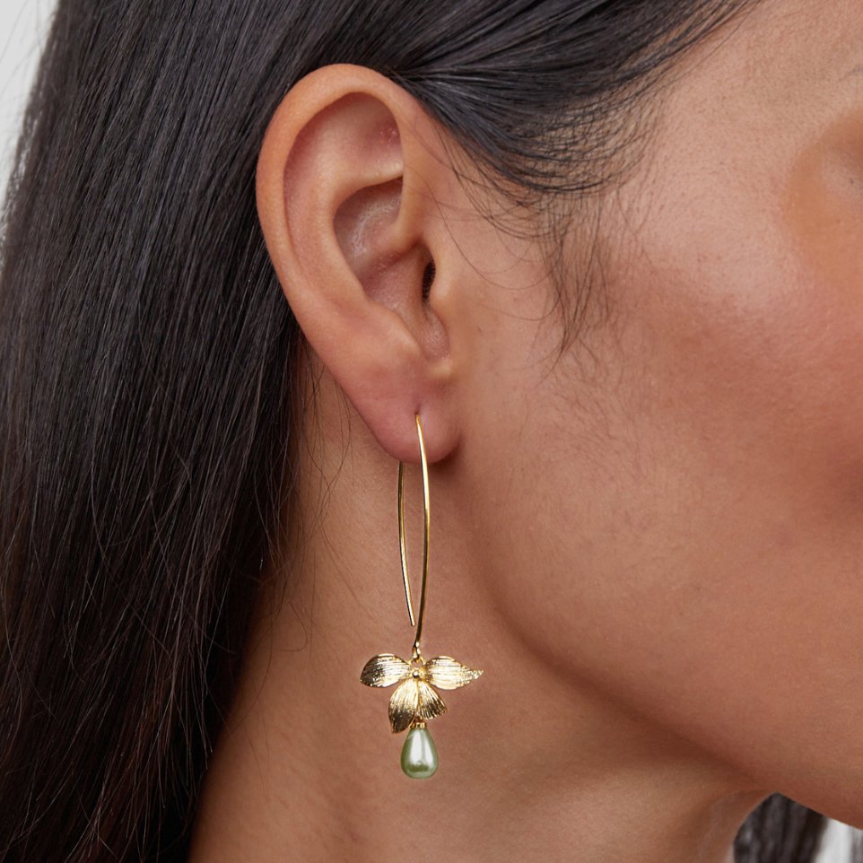 Jade Pearls & Flower Drop Earrings