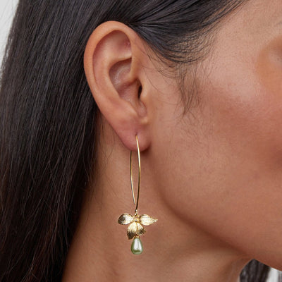 Jade Pearls & Flower Drop Earrings