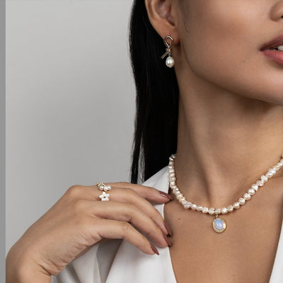 Knotted Gold and Freshwater Pearl Earrings