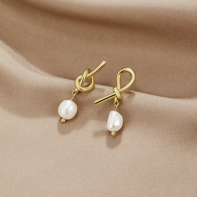 Knotted Gold and Freshwater Pearl Earrings