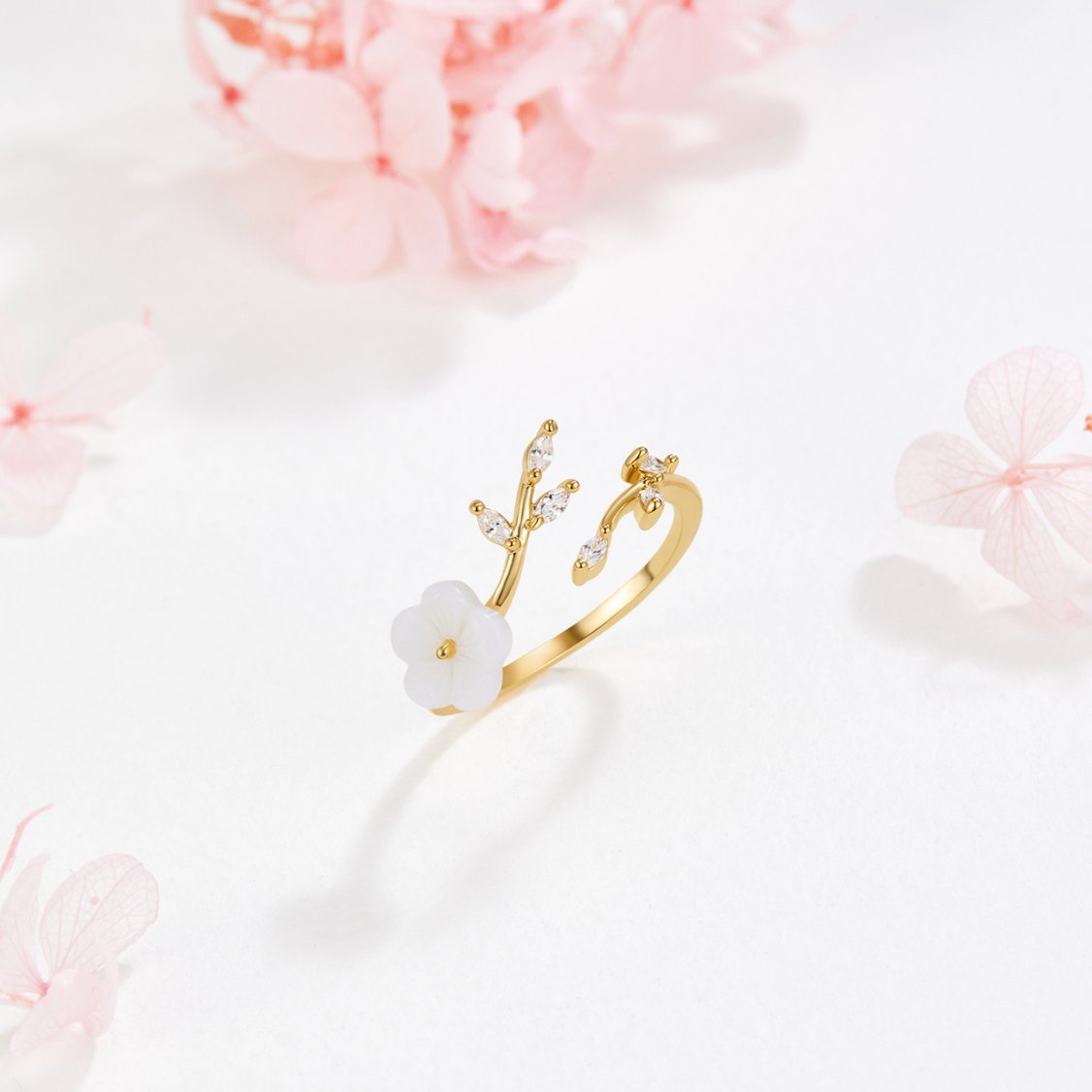 Rise - White Flower Ring